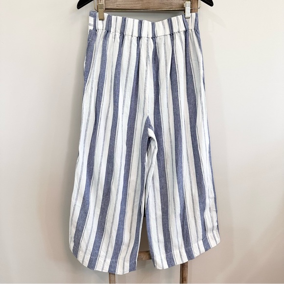 Madewell Huston Linen Blend Stripe Pull On Crop Pant Blue/White Size Med… - Picture 12 of 16